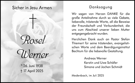 Traueranzeige von Rosel Werner von Dill Block