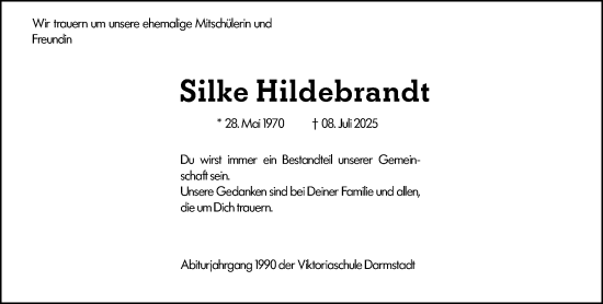 Traueranzeige von Silke Hildebrandt von Darmstädter Echo