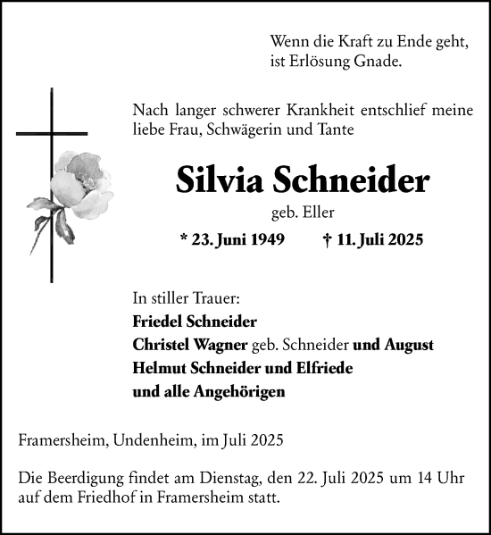 Traueranzeige von Silvia Schneider von Allgemeine Zeitung Alzey