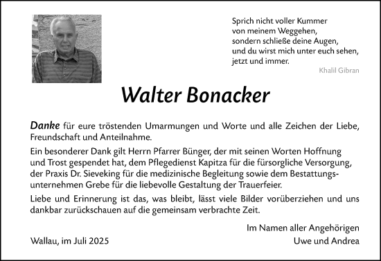 Traueranzeige von Walter Bonacker von Hinterländer Anzeiger