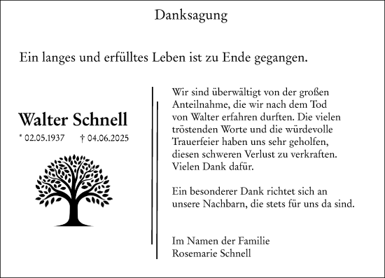 Traueranzeige von Walter Schnell von Allgemeine Zeitung Rheinhessen-Nahe