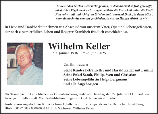 Traueranzeige von Wilhelm Keller von Darmstädter Echo