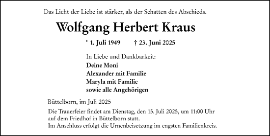 Traueranzeige von Wolfgang Herbert Kraus von Groß-Gerauer Echo