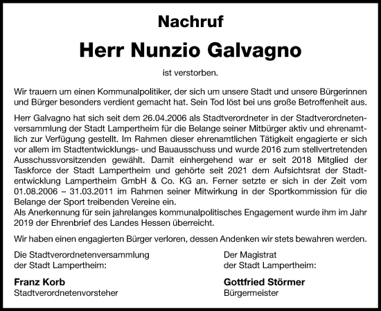 Traueranzeige von Nunzio Galvagno 
