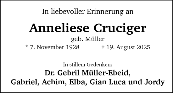 Traueranzeige von Anneliese Cruciger von Rheingau Kurier