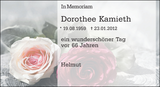 Traueranzeige von Dorothee Kamieth von Darmstädter Echo