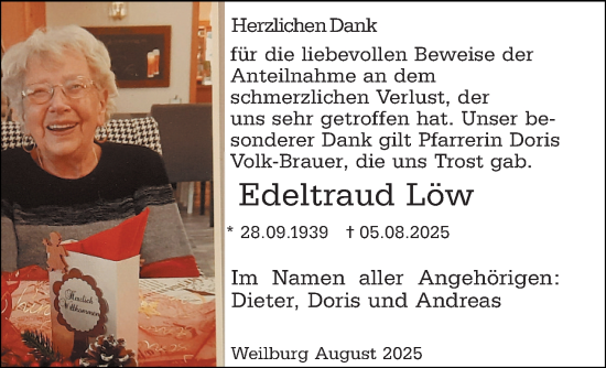 Traueranzeige von Edeltraud Löw von Weilburger Tageblatt