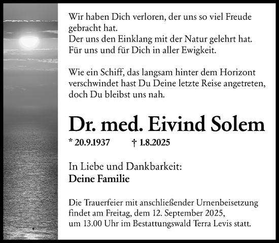 Traueranzeige von Eivind Solem von Wiesbadener Kurier