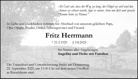 Traueranzeige von Fritz Herrmann von Rüsselsheimer Echo