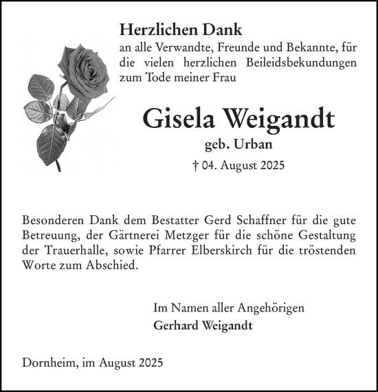Traueranzeige von Gisela Weigandt von Groß-Gerauer Echo
