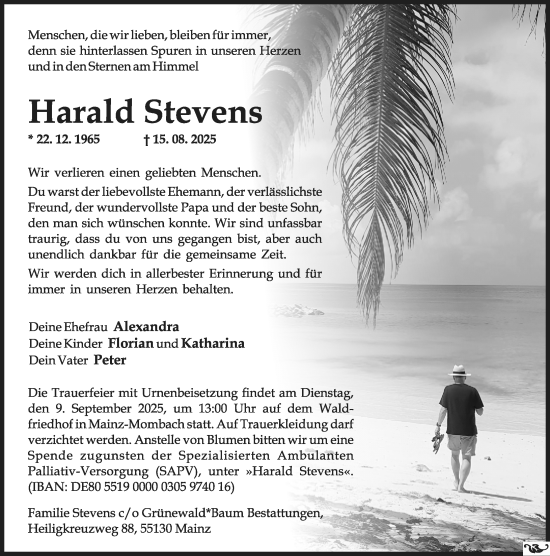 Traueranzeige von Harald Stevens von Allgemeine Zeitung Mainz