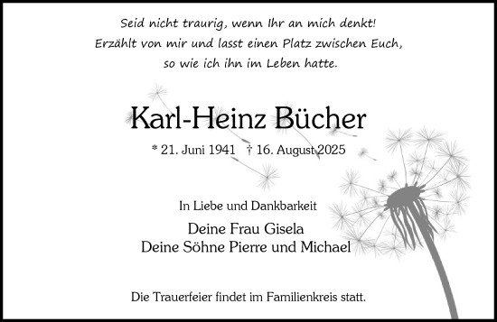 Traueranzeige von Karl-Heinz Bücher von Wiesbadener Kurier
