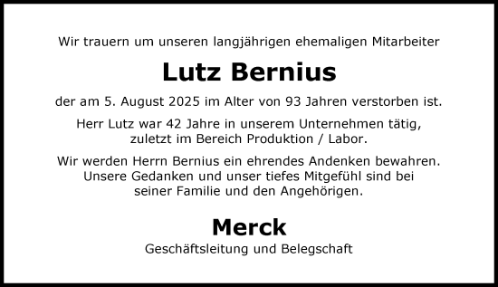 Traueranzeige von Lutz Bernius von Darmstädter Echo