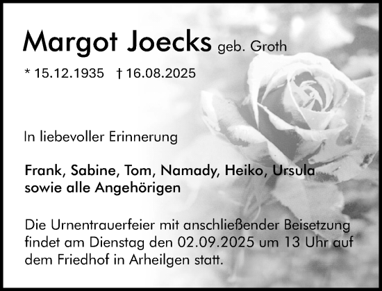 Traueranzeige von Margot Joecks von Darmstädter Echo
