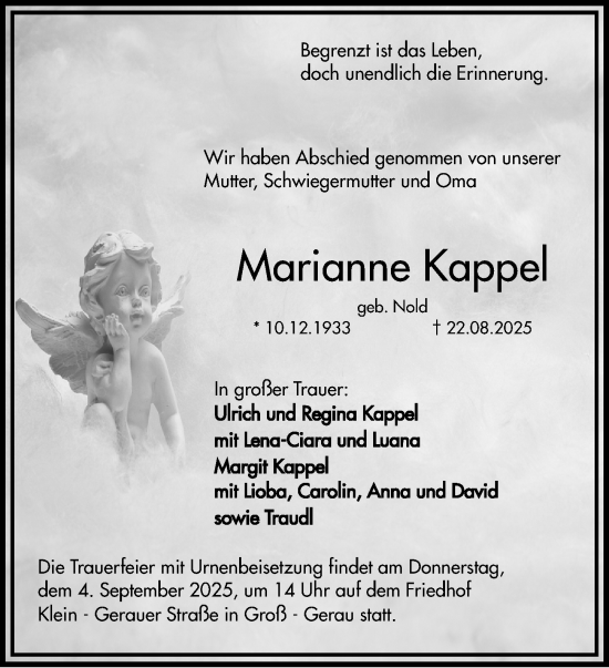 Traueranzeige von Marianne Kappel von Groß-Gerauer Echo
