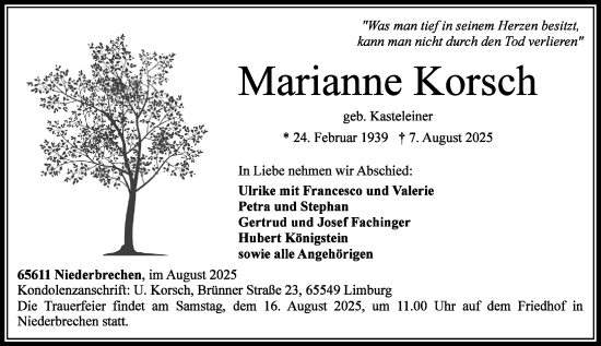 Traueranzeige von Marianne Korsch von Camberger Anzeiger