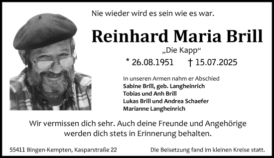 Traueranzeige von Reinhard Maria Brill von Allgemeine Zeitung Rheinhessen-Nahe