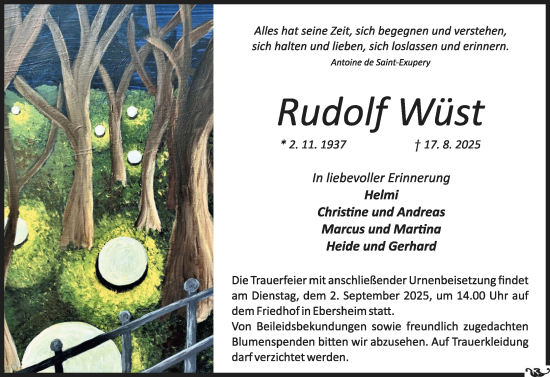 Traueranzeige von Rudolf Wüst von Allgemeine Zeitung Mainz