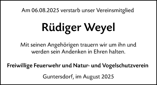 Traueranzeige von Rüdiger Weyel von Dill Block