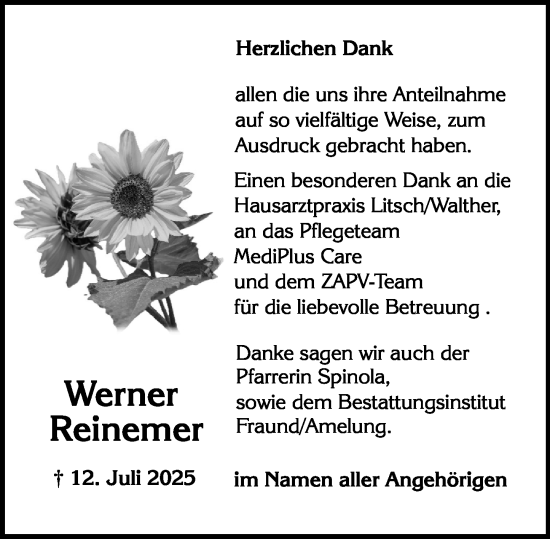 Traueranzeige von Werner Reinemer von Wiesbadener Kurier