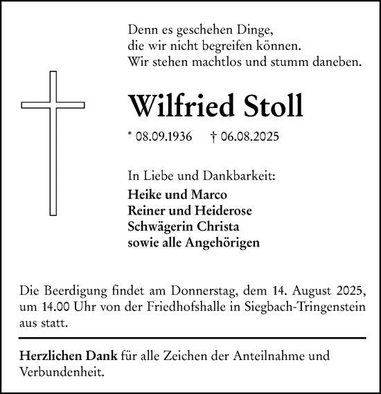 Traueranzeige von Wilfried Stoll von Dill Block
