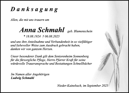 Traueranzeige von Anna Schmahl von Odenwälder Echo