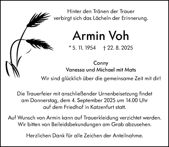 Traueranzeige von Armin Voh von Dill Block