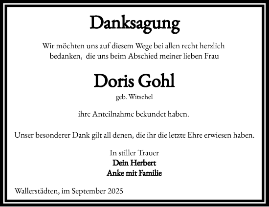 Traueranzeige von Doris Gohl von Groß-Gerauer Echo