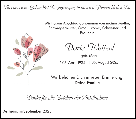 Traueranzeige von Doris Weitzel von Rüsselsheimer Echo