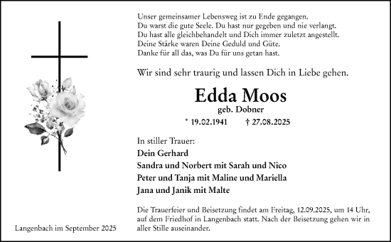 Traueranzeige von Edda Moos von Weilburger Tageblatt