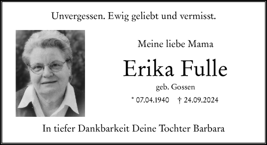 Traueranzeige von Erika Fulle von Wiesbadener Kurier