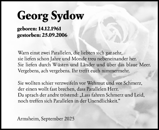 Traueranzeige von Georg Sydow von Allgemeine Zeitung Mainz