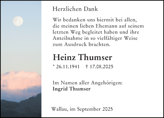 Traueranzeige von Heinz Thumser von Hinterländer Anzeiger