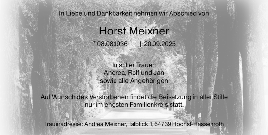 Traueranzeige von Horst Meixner von Odenwälder Echo