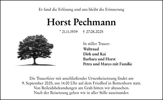 Traueranzeige von Horst Pechmann von Hinterländer Anzeiger