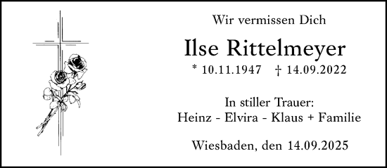 Traueranzeige von Ilse Rittelmeyer von Wiesbadener Kurier
