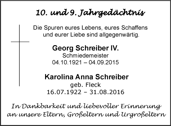 Traueranzeige von Karolina Anna Schreiber von Wormser Zeitung
