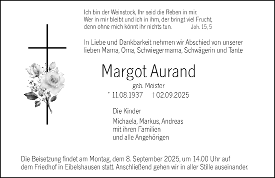 Traueranzeige von Margot Aurand von Dill Block
