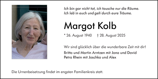 Traueranzeige von Margot Kolb von Allgemeine Zeitung Mainz