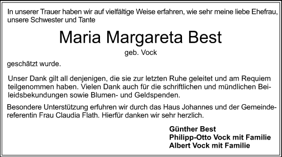 Traueranzeige von Maria Margareta Best von Starkenburger Echo
