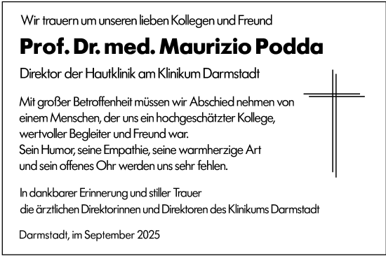Traueranzeige von Maurizio Podda von Darmstädter Echo