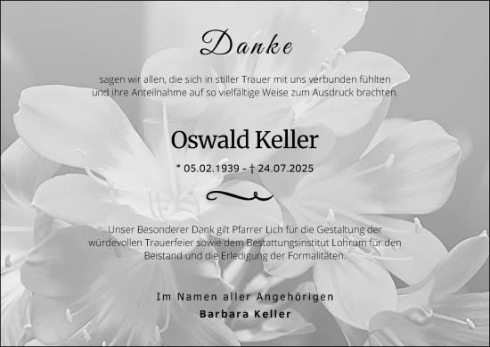 Traueranzeige von Oswald Keller von Allgemeine Zeitung Mainz