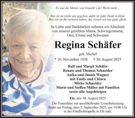 Traueranzeige von Regina Schäfer von Nassauische Neue Presse