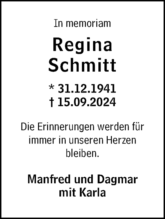 Traueranzeige von Regina Schmitt von Allgemeine Zeitung Rheinhessen-Nahe