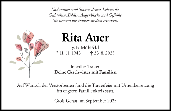 Traueranzeige von Rita Auer von Groß-Gerauer Echo