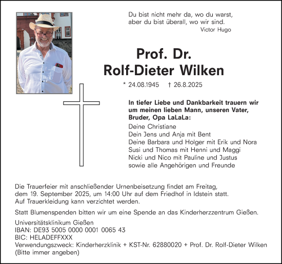 Traueranzeige von Rolf-Dieter Wilken von Idsteiner Land/Untertaunus