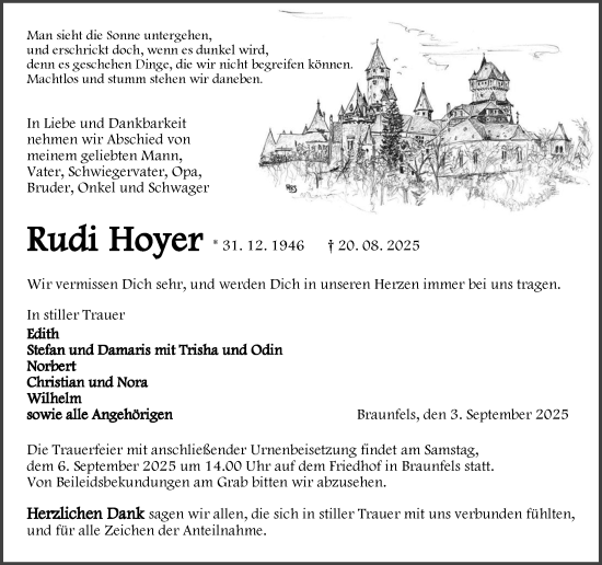 Traueranzeige von Rudi Hoyer von Wetzlarer Neue Zeitung