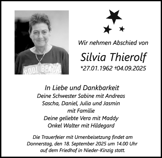Traueranzeige von Silvia Thierolf von Odenwälder Echo