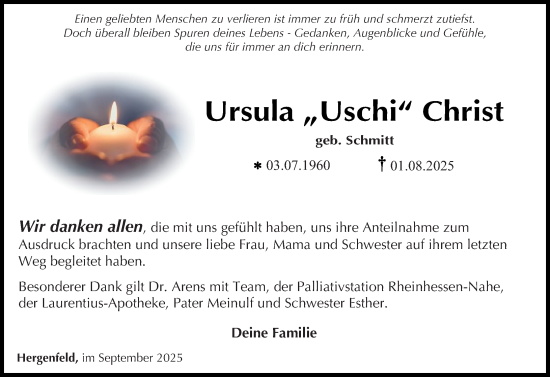 Traueranzeige von Ursula Christ von Allgemeine Zeitung Rheinhessen-Nahe