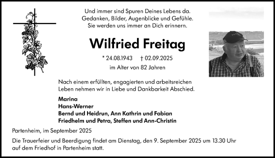 Traueranzeige von Wilfried Freitag von Allgemeine Zeitung Alzey
